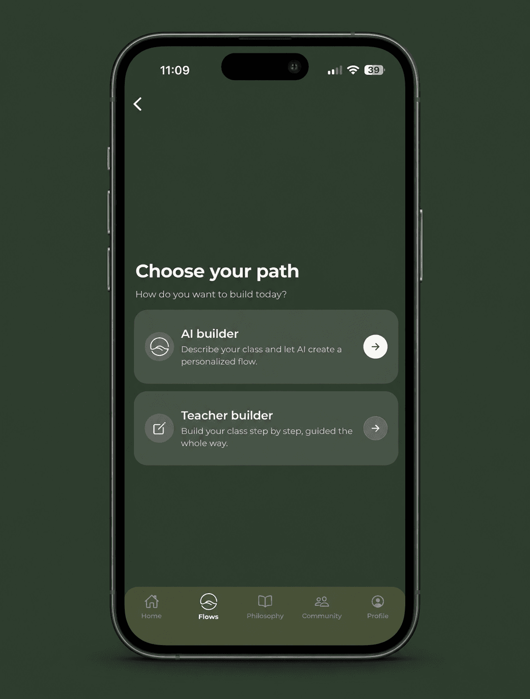Flowstate builder selection with AI builder and teacher builder options